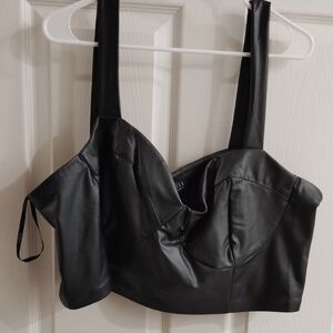 Eloquii Black Faux Leather Crop Top
